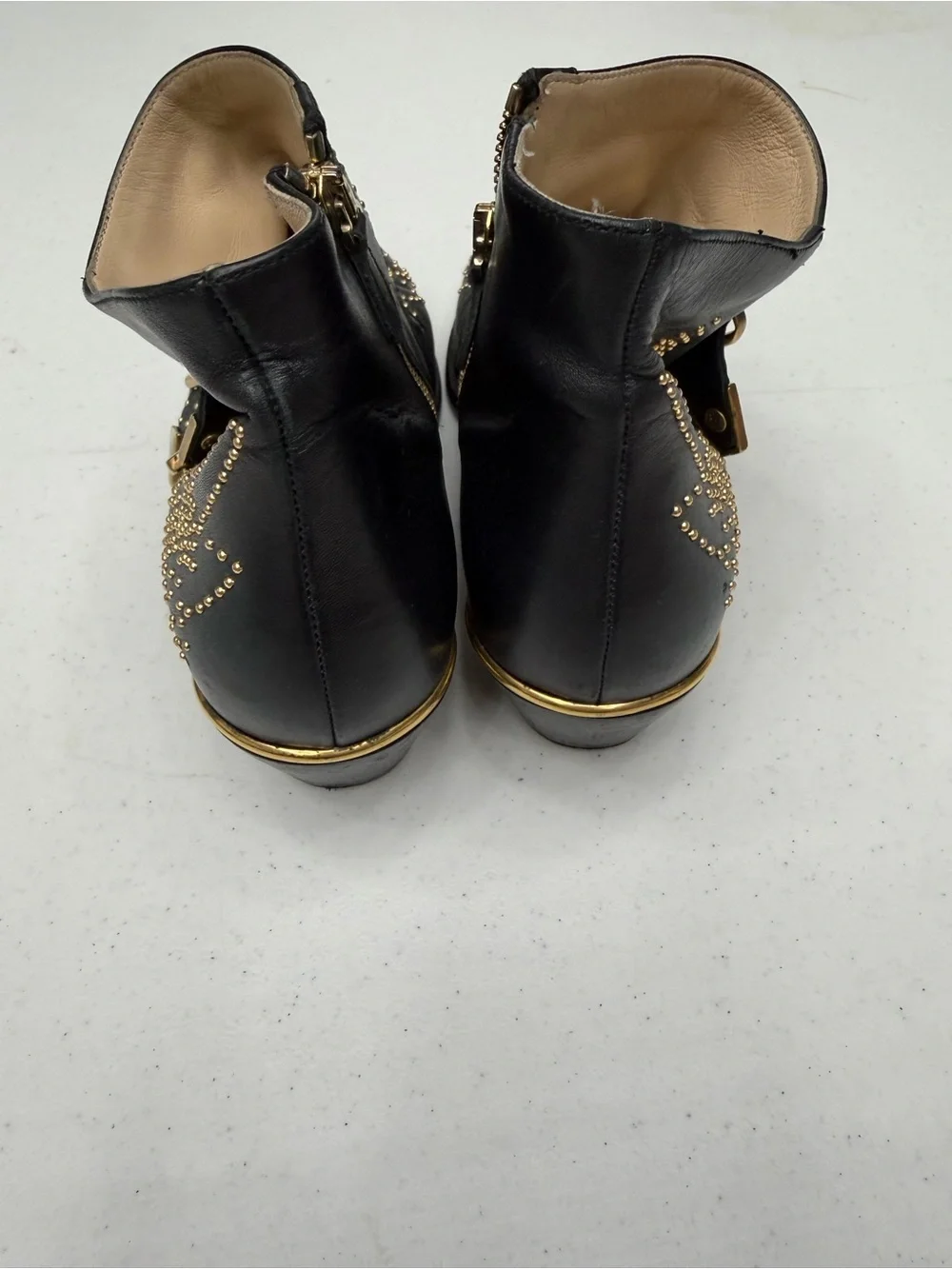 Chloé Susanna Black Studded Leather Ankle Boots Buckle Moto EU 39